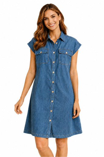 ellen tracy denim dress Denim dress with cuff sleeves