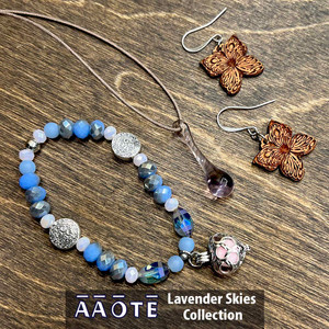 Our Lavender Skies Collection features some calming, subtle light purple and blue tones.
Comprised of our Soft Skies Cage Diffuser Beaded Stretch Aromatherapy Bracelet, TZ Glass Drop of Positivity Necklace in Lavender, and Wood Diffuser Aromatherapy Earrings in the Butterfly shape. Choose just one or go for the whole set. They look great together! Our Lavender Skies Collection features some calming, subtle light purple and blue tones.
Comprised of our Soft Skies Cage Diffuser Beaded Stretch Aromatherapy Bracelet, TZ Glass Drop of Positivity Necklace in Lavender, and Wood Diffuser Aromatherapy Earrings in the Butterfly shape. Choose just one or go for the whole set. They look great together!