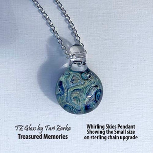 These memorial necklaces allow you to encapsulate the precious memories of that special person or pet in your life that has passed away. Each is a sentimental and meaningful work of art that can be worn for years and passed down for generations.

Tari works with love to encase and forever preserve the ashes that you provide into durable borosilicate glass, creating a timeless treasure. Each pendant is hand-crafted and will have its own unique look.