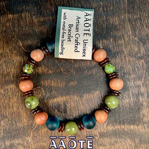Our men's beaded stretch bracelets are made for a larger wrist with a combination of wood, glass, and gemstone beads. They do look awesome on the ladies, too, but this current listing is for the larger size.
These men's bracelets finish at approximately 8 inches, (our women’s medium bracelet is about 7.25-7.5 inches). Please note that bead styles and color may vary slightly, and natural materials may vary in texture and shape.
They are designed by Tari Zarka and assembled by team AAOTE in Bucks County, Pennsylvania, USA. Our men's beaded stretch bracelets are made for a larger wrist with a combination of wood, glass, and gemstone beads. They do look awesome on the ladies, too, but this current listing is for the larger size.
These men's bracelets finish at approximately 8 inches, (our women’s medium bracelet is about 7.25-7.5 inches). Please note that bead styles and color may vary slightly, and natural materials may vary in texture and shape.
They are designed by Tari Zarka and assembled by team AAOTE in Bucks County, Pennsylvania, USA.