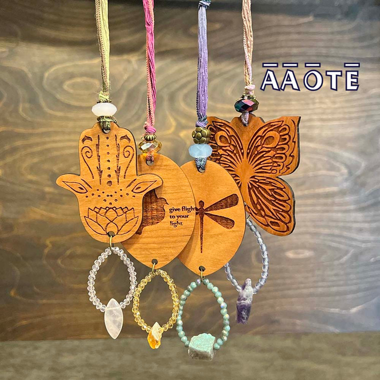 Our Silk and Gem Wood Diffusers are an AAOTE original design! They are a unique, beautiful, and natural way to diffuse essential oils in your home, office or car. Simply apply several drops of essential oil to one (or both) sides of the wood, and hang wherever you want to enjoy aromatherapy.