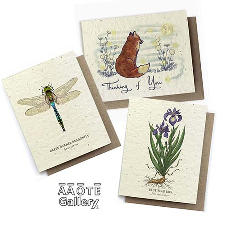 We love that once these cards have serviced sending their message their life continues. Imagine this: cut the card in half, freeing the original watercolor art printed face to be framed. Then plant the back half of the card and enjoy a wildflower planting.