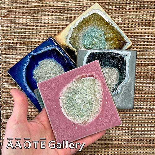 An awesome and functional gift, used as a candle trivet or coaster. These are particularly gorgeous due to the actual microscopic fractures which are magnified by the surrounding glass. These tiles are produced by a woman-led team in the U.S.A.