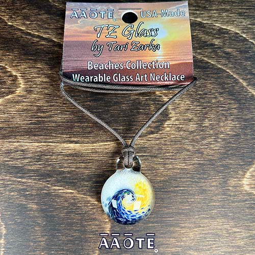 TZ Glass Art Wave Pendants are a way to enjoy calming, oceanic vibes wherever we may roam. A unique gift for one who loves the beach!

Support a woman-owned, small business this holiday season.

There's only one of each and the one you order is the one you will receive. 

They tend to sell fast and ship within 2 business days.