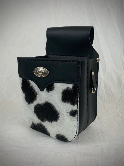 Leather Divided Shell Pouch - Cow Hair on front panel