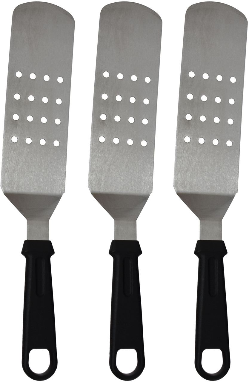 Set of Long Slotted Stainless Steel Griddle and Barbecue Spatulas - 8.5  Long Turner x 2.75 Wide - 5 Long Protective Handle with Hole to Hang on  Hooks - DIY Tool Supply
