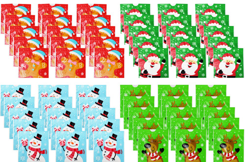 Set of Assorted Holiday Treat bags with Drawstrings - Features Santa, Snowman, Reindeer, and Gingerbread - Measures 6" X 6"