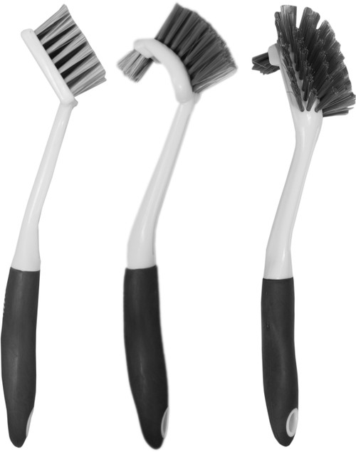 Set of 3 Household Brushes - Rubberized Handle - Strong Stem - Great for Veggies, Dishes, and More