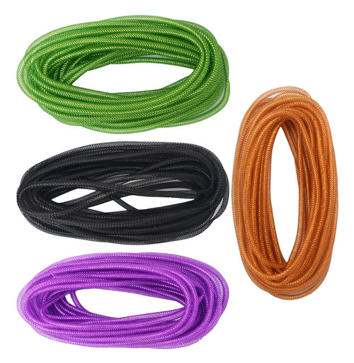Set of Decorative Mesh Tubing Bundles - Halloween Colors - Purple, Green, Orange, Black - for Making Wreaths, Decor, Gift-Wrapping, and More! - 36 ft. Each