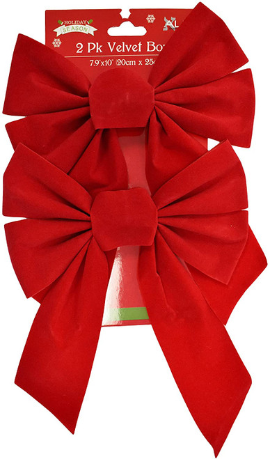 Set of 7.9" X 10" Velvet Christmas Bows - Perfect for Ornaments, Tree Filler, Decorating Banisters and More!