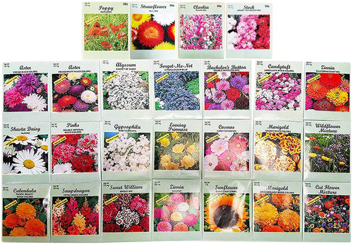 Set of 50 Flower Seed Packets! Flower Seeds in Bulk, 15 or More Varieties Available!
