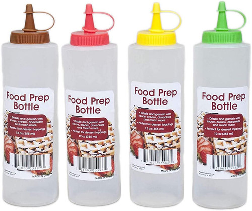 12oz Food Prep Bottle with Assorted Color Tops - Red, Green, Brown, Yellow