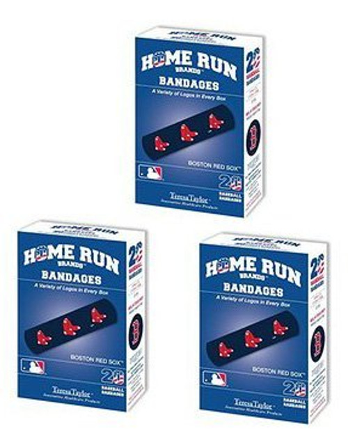 Set of 3 Boxes (60 Total Bandages) Home Run Brands Boston Red Sox Bandages