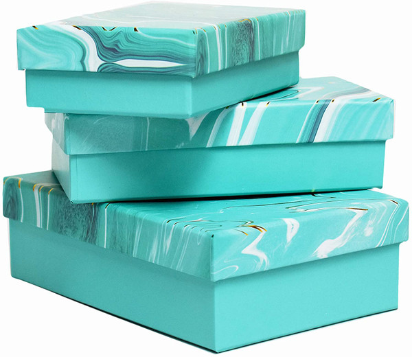 Teal Alef Elegant Decorative Themed Nesting T Boxes 3 Boxes