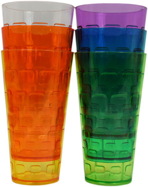 Set of 24-ounce Plastic Tumblers in Bright Fun Colors - BPA Free - Measures 6.75" Tall