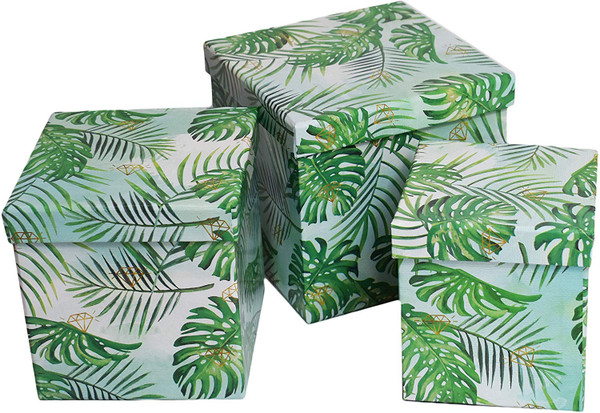 Set of 3 Leaf Pattern Nesting Boxes - Great for Decoration!