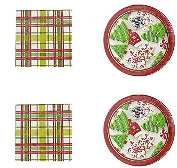 64 Piece Set of Christmas Themed Dessert Plates and Napkins - Plates Measure 6.87"