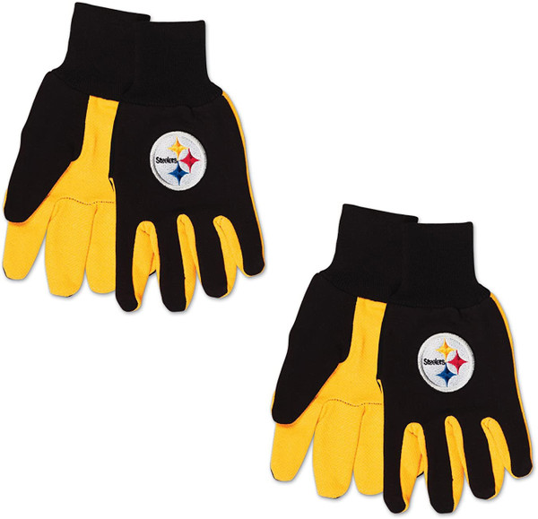 Set of 2 NFL Team Pittsburgh Steelers Colored Palm Utility Work Gloves - One Size Fits Most