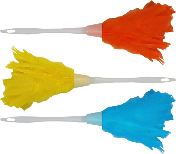 Set of Classic Feather Dusters in Assorted Colors - 14" Tall - Great for Dusting Off Delicate Items, Ledges, and More!