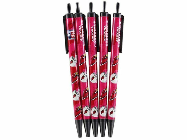 Set of 5 Arizona Cardinals Licensed Baseball League Team Logo Black Ink Click Pens 