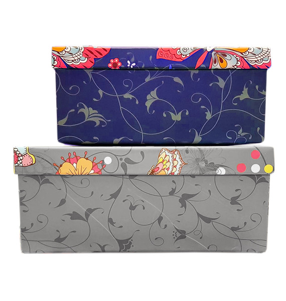 Set of 2 ALEF Elegant Decorative Themed Nesting Gift Boxes! Beautiful Butterfly Nesting Boxes Beautifully Themed and Decorated - Perfect for Gifts or Simple Decoration Around the House! (Butterfly Pattern)