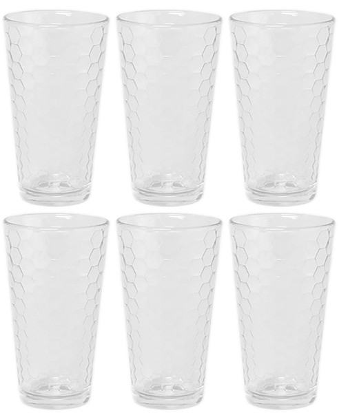 Set of 6 Drinkware Drink Glass Drinking Glasses Set - 16oz - Honeycomb Design