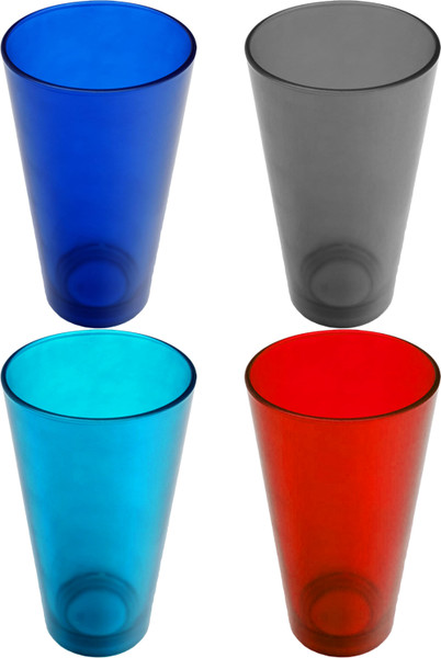 Set of 4 Tumblers - 14 OZ - Beautifully Bright Water Glasses - Tinted - Height 5.75 - Top DIA 3.125 - Bottom DIA 2.25, 55925 - Red, Blue, Smokey, and Aqua