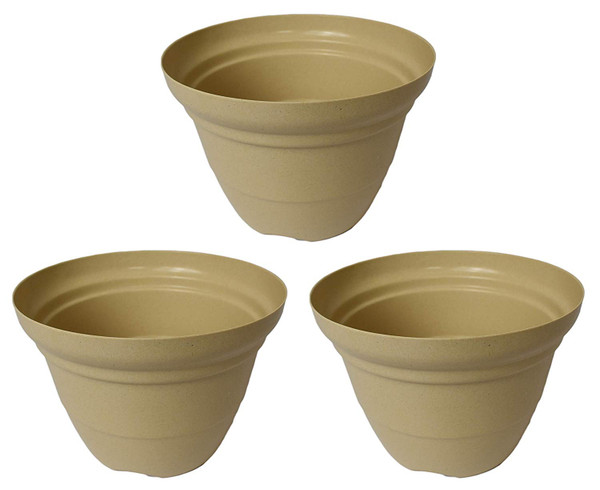 Set of 3 Creamy Beige Round Woven Bamboo Planters! Perfect for Indoor and Outdoor Gardening! Measures -7inx5in