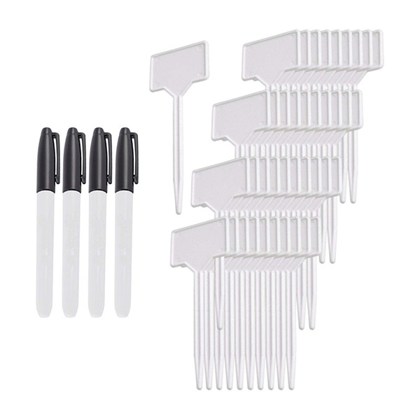 Set of 40 White Tee Garden Markers and 4 Permanent Markers