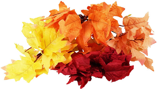 Set of Faux Fall Leaf Bouquets - Orange, Red, Yellow, and Light Orange - Great for Table Decorations and Crafts