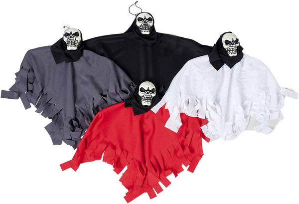 Set of 15" X 10" Assorted Hanging Skulls with Assorted Cloak Colors! Perfect for Your Next Halloween Gathering!