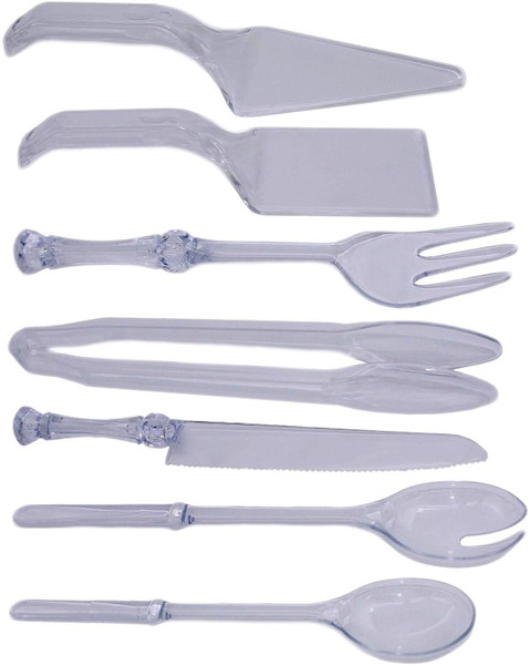 Disposable Plastic Serving Utensil Kit! Tong, Fork, Knife, Salad Spoons, Cake Servers! Disposable or Reusable Plastic Serving Set for Any Event!