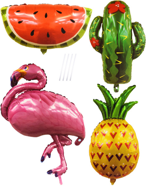 Set of Tropical Themed Foil Balloons - Great for Luaus and Pool Parties! - Hawaiian Themed Balloons - Large Foil Balloons with Straws Included!
