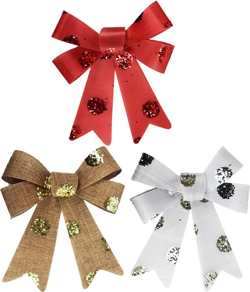 Set of Assorted Bold Christmas Holiday Tinsel Glitter Dot Bows - Great for Many Uses