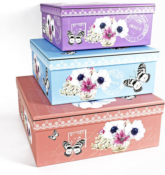 Alef Elegant Decorative Pastel Butterflies Themed Nesting Gift Boxes -3 Boxes- Nesting Boxes Beautifully Themed and Decorated - Perfect for Gifts or Simple Decoration Around the House!