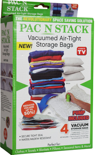 Pac N Stack 4-Pack Vacuumed Air-Tight Storage Bags with Pump