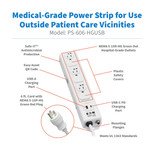 Eaton Tripp Lite PS-606-HGUSB 6-Outlet Medical-Grade Power Strip | USB-A/C Charging | Antimicrobial | 6 ft Cord
 | PS-606-HGUSB