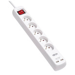 Eaton Tripp Lite PS5F3USB 5-Outlet 16A Power Strip | 2 USB-A Ports | 3 m Cord | White
 | PS5F3USB