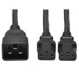 Eaton Tripp Lite P032-002-2C13 15A C20 to 2x C13 Splitter Cable | 2 ft Black
 | P032-002-2C13