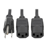 Eaton Tripp Lite P006-006-2 6 ft Y Splitter NEMA 5-15P to 2x C13 Power Cable Black | P006-006-2