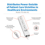 Eaton Tripp Lite PS-606-HG 6-Outlet UL 1363 Medical-Grade Power Strip | Antimicrobial, 6 ft Cord | PS-606-HG