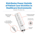 Eaton Tripp Lite PS-602-HG 1800W 6-Outlet Medical-Grade Power Strip | Antimicrobial, 1.5 ft Cord
 | PS-602-HG