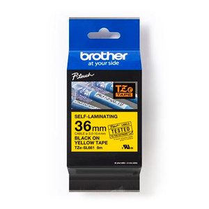 Brother 1.5" x 26.2' Black on Yellow Self-Laminating Label | For P-Touch Printers | Case of 5 Rolls | TZeSL661