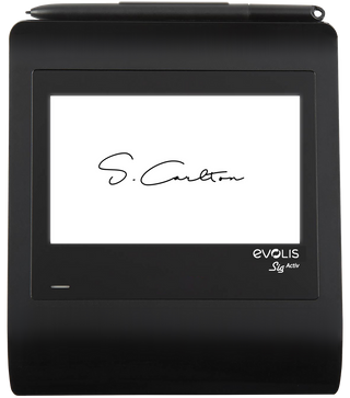 Evolis signature capture pads displaying digital signature capture technology for ID card production