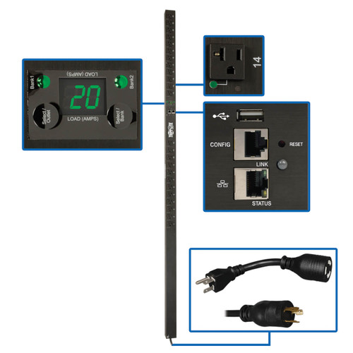 Eaton Tripp Lite PDUNVR20LX 1.9kW Per-Outlet Monitored PDU | 24 5-15/20R Outlets | L5-20P/5-20P Input | 0U Vertical
 | PDUNVR20LX