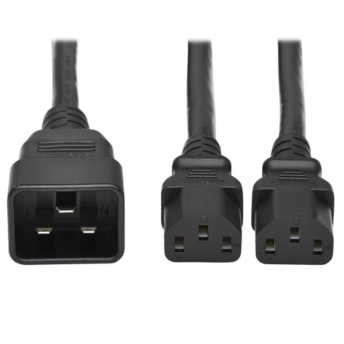 Eaton Tripp Lite P032-002-2C13 15A C20 to 2x C13 Splitter Cable | 2 ft Black
 | P032-002-2C13