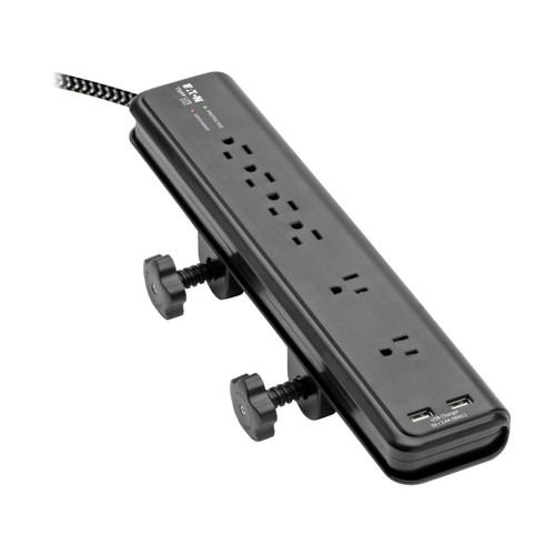 Eaton Tripp Lite TLP608DMUAM 2100 Joules 6-Outlet Surge Protector | 2-Port USB-A | 8 ft Cord | Clamp-On | Antimicrobial | Black
 | TLP608DMUAM
