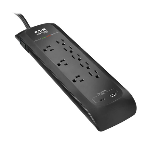 Eaton Tripp Lite TLP88DBUC 2400 Joules 8-Outlet Surge Protector | 2 USB Ports | 8 ft Cord Black
 | TLP88DBUC
