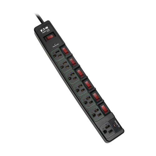 Eaton Tripp Lite TLP76MSGB 1080 Joules 7-Outlet Surge Protector | 6 Individually Controlled Outlets, Black
 | TLP76MSGB