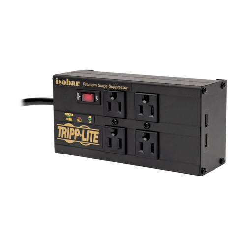 Eaton Tripp Lite IBAR4ULTRAUSBB 3330 Joules 4-Outlet Surge Protector | 2-Port USB-A | 8 ft Cord, Right-Angle Plug
 | IBAR4ULTRAUSBB